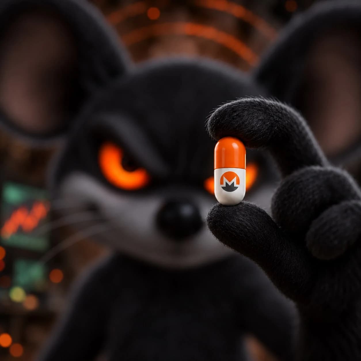 Anonymouse holding a Monero capsule