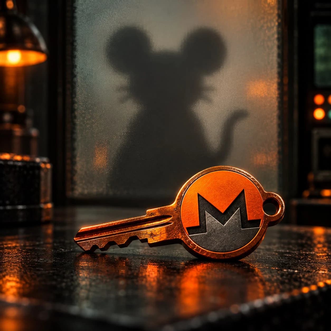 Monero key and Anonymouse silhouette